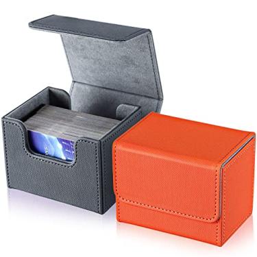 Imagem de Weewooday 2 Boxes Leather Deck Card Boxes Large Size Fit 100 Plus Sleeved Cards Deck Game for Collectible Playing Compatible with Mtg Tcg(Horizontal,Orange, Gray)
