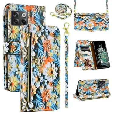 Imagem de Dswteny Capa carteira para OnePlus 10T 5G/One Plus Ace Pro com alça de pulso, alça de ombro, zíper floral couro PU, suporte para cartão, capa para celular On 1Plus 1 + Plus10T 1+ AcePro Mulheres