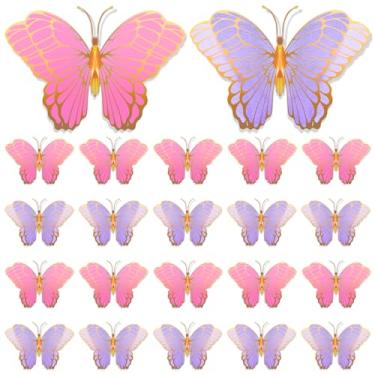 Imagem de 20 peças de centro de mesa de borboleta para mesas decorações de festa de borboleta 3D toalha de mesa dourada para decoração de mesa de festa de menina aniversário chá de bebê (25,4 x 18 cm, rosa,
