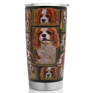 Imagem de Copo King Charles Cavalier com tampa à prova de derramamento Caneca de café gelado garrafa de água de aço inoxidável isolada 590 ml Copos térmicos para bebida fria