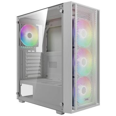 Imagem de GAMDIAS Capa branca ATX Mid Tower para computador para jogos com vidro temperado lateral, ventiladores ARGB pré-instalados de 4 x 120 mm, suporta até 6 ventoinhas de 120 mm, AIO/radiador de 360 mm
