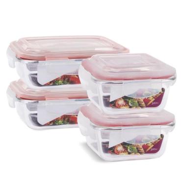 Imagem de 4 Potes Vidro Herméticos Tampa Silicone Vedação 640ml 320ml - U4home, 