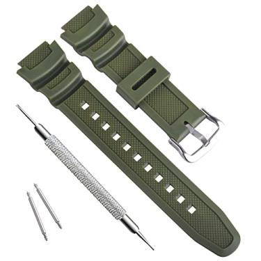 Imagem de OliBoPo Pulseira de relógio de reposição de resina natural impermeável para Casio AQ- S800W SGW-300H MRW-200H AE-1200 W-800H W-735H (verde militar)