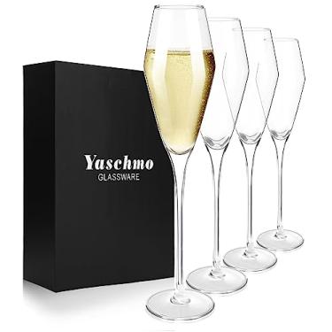 Imagem de Yaschmo Champagne Flutes Glasses Set of 4, 8.4 oz Hand Blown Crystal Wedding Flutes Glasses, Elegant Tulip Glasses - Ideal Gift for Wedding, Anniversary,Christmas Day (4 Count (Pack of 1))