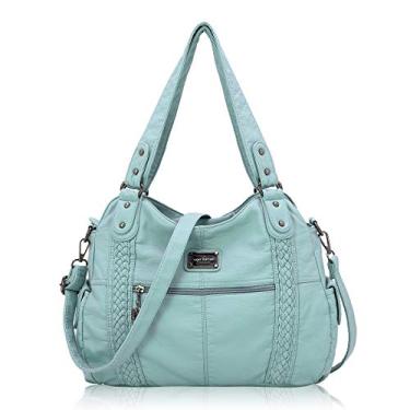 Imagem de Bolsa feminina Angel Barcelona espaçosa moda hobo bolsa de ombro sacola de couro lavada, Queen Green-1, Large