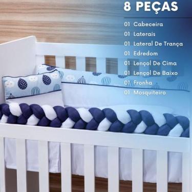 Imagem de Kit Para Mini Berço de Menino Nuvens Balão Azul 08 Peças Nova Linha - 