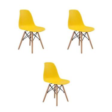 Imagem de Kit 3 Cadeiras Jantar Amarela PP Base Madeira - Rivatti