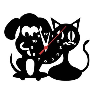 Imagem de Relógio de Parede Silencioso Cachorro e Gato PET Decoração MDF - RR Co