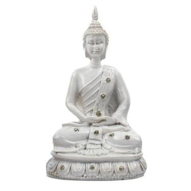 Imagem de Escultura Buda Meditando 13 cm em Resina Branco - Lua Mística - 100% O