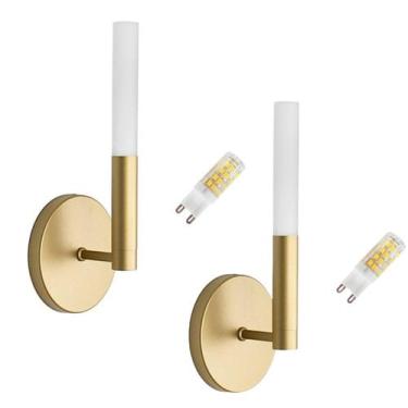 Imagem de Kit 2 Arandelas Tubo Acrilico Difusor Dourada + Lâmpada Led - Arandela