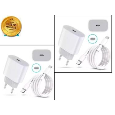 Imagem de 2 Fontes + 2 Cabo Carregador Usb-c 20w Turbo Compatível Modelo iPhon 1