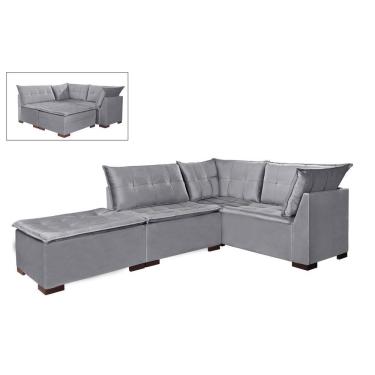 Imagem de Sofá de Canto com Puff 5 Lugares Saturno 186cm x 186cm Cor Cinza