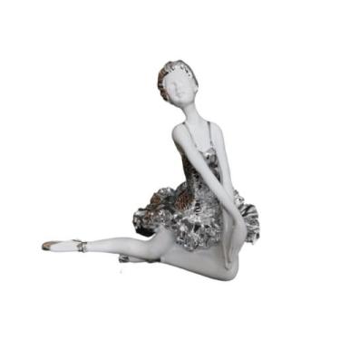 Imagem de Enfeite Escultura Bailarina Det. Prata Pose Sentada Formosa - LUXdécor