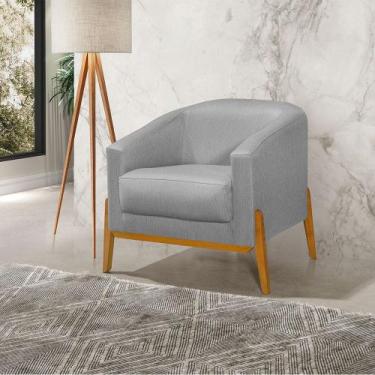 Imagem de Poltrona Living Base em Madeira Maciça Flórida Linho Cinza - VILLA CAS