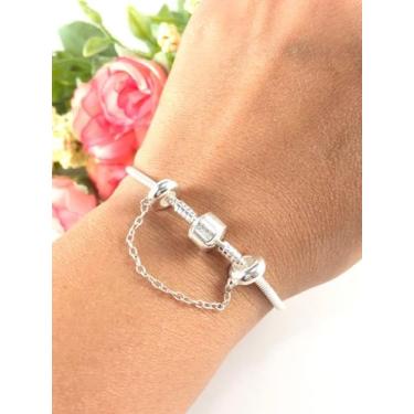Imagem de Pulseira Berloqueira C/ Trava Silicone Prata Maciça 925 - Lojas La&Ny,