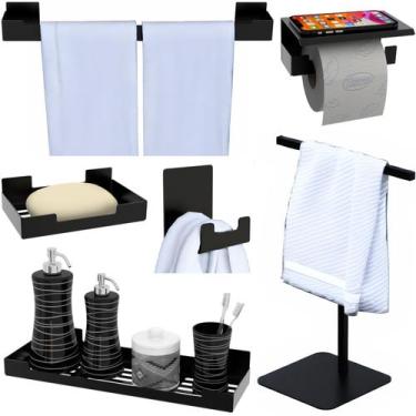 Imagem de Kit Acessórios Para Banheiro 6 Peças Adesivo Preto SF.Nice - ShopForte