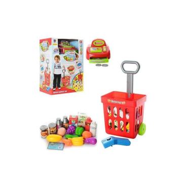 Imagem de Mini carrinho de supermercado para crianças com caixa registradora e som