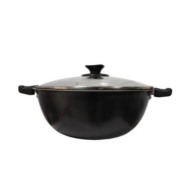 Imagem de Panela caçarola wok preta teflon 4,2l em alumínio com tampa - Le Reque