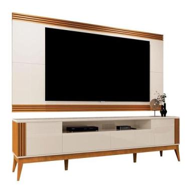 Imagem de Rack Com Painel Ripado Para TV 75 Pol Brunt EAX Móveis Off White/Cedro
