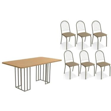 Imagem de Sala de Jantar Completa Duina c/ Tampo de Madeira 160cm e 6 Cadeiras Noruega Niquel/Freijo - Courano Cappuccino - Kappesberg
