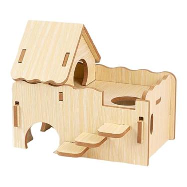 Imagem de Gralara Hamster House Playground Plataforma Brinquedo de Brincar Habitats de Madeira Decoração Esconderijo Pequena Casa para Ratos Anões Gerbilo Chinchila, L