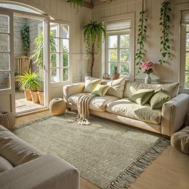 Imagem de Collive Tapete lavável 1,2 m x 1,8 m, tapete de quarto de algodão tecido neutro para interior, tapete moderno e confortável com borla para sala de estar, quarto de bebê, sala de jantar, cabeceira,