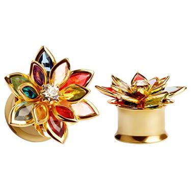 Imagem de KUBOOZ Moda colorida flor sonho elegante tampões de ouvido túneis calibres esticador piercings joias, Aço inoxidável