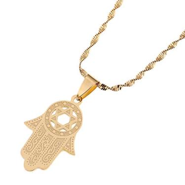 Imagem de Colar hexagrama Hamsa com pingente de mão Magen Davi, estrela judaica, palmeira, joia