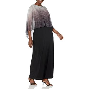 Imagem de S.L. Fashions Vestido feminino plus size longo ombré popover capelet, Ombre preto e prata, 25 Plus Size