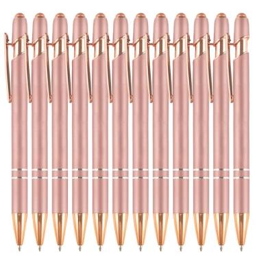 Imagem de SHIBASHAN Ballpoint Pens with Stylus Tips，12 Pcs Rose Gold Retractable Metal Stylus Pen for Touch Screens, 1.0 mm Black Ink