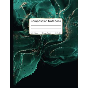 Imagem de Composition Notebook: College Ruled Paper Notebook Journal | Pretty Gold Green Liquid Marble | 100 Pages 8.5" x 11" | Composition Notebooks for Girls, Boys, Kids, Teens, Students
