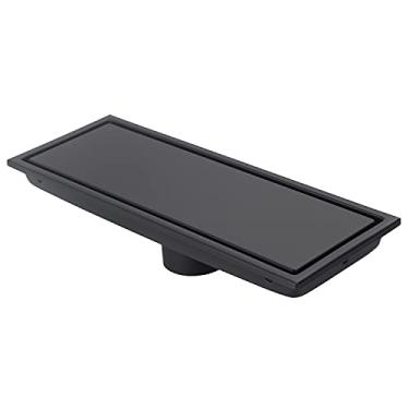 Imagem de DEOKXZ Tubo de Drenagem de Chuveiro Linear Preto de 12" com Grelha de Inserção de Ladrilho, Tampa Oculta Removível, Ralo de Piso Retangular de Aço Inoxidável Sus304