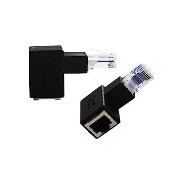 Imagem de Adaptador Ethernet 90 graus, 90 graus Ethernet LAN RJ45 macho para fêmea, rede de ângulo reto Cat5 / Cat5e / Cat6 adaptador extensor, para modem, roteador, impressora de rede, etc. (pacote com 2)