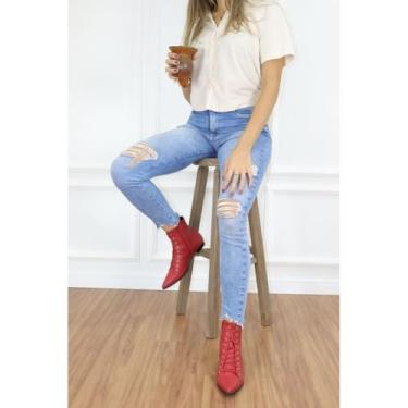 Imagem de Dina Mirtz, Coturno Feminino Bico Fino Dina Mirtz Tamanho:36;cor:Vermelho