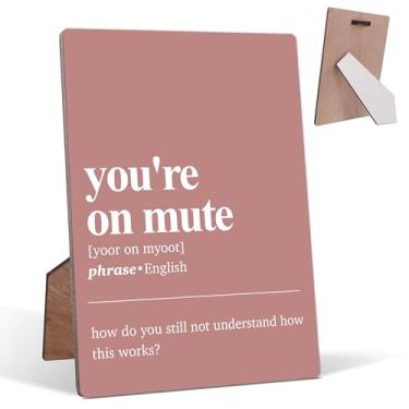 Imagem de Decoração de escritório divertida, acessórios de mesa de escritório, placa de madeira de 12,7 x 18 cm com suporte e gancho, decoração de escritório estilo cubo, decoração de parede com citações,