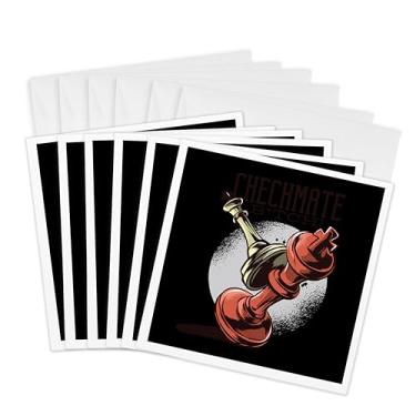 Imagem de 3dRose Cartões comemorativos – Duas peças de xadrez com estratégia de rei do xeque-mate - 15,24 x 15,24 cm, conjunto de 6 (gc_307218_1)