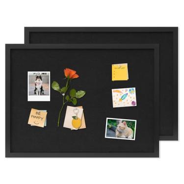 Imagem de DAHAPYBOO Quadro de cortiça com 2 unidades de linho preto, quadro de avisos 58 x 43 cm, quadros de cortiça para escritório, casa, escola, quadro de mensagens ou decoração de quadro de visão.