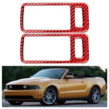 Imagem de IKUESM compatível com Ford Mustang 2009-2014 Acessórios de fibra de carbono interior maçaneta da porta do carro adesivo decalque decoração moldura capa(RED)