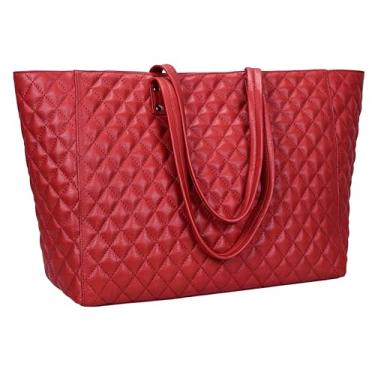 Imagem de ANTONIO VALERIA Bolsa feminina de couro Avery com alça superior, Vermelha acolchoada, Medium, Bolsa de ombro