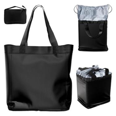 Imagem de Sacola de compras reutilizável, grande, de nylon, impermeável, dobrável, reutilizável, adequada para viagem, praia, sacola de mercearia, Preto, Large