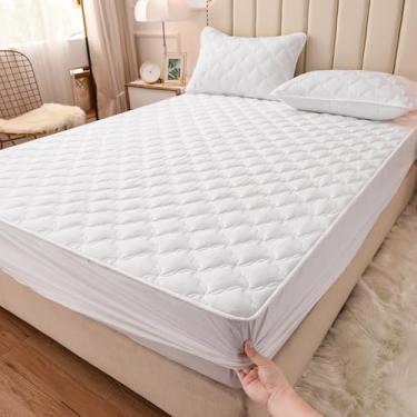 Imagem de Protetor de colchão, lençol com elástico, protetor de colchão grosso, capa de colchão macia que não irrita a pele, silenciosa, antiderrapante, capa contra poeira com bolso profundo -