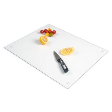 Imagem de Tábua de corte de vidro temperado para cozinha, tábua de corte transparente para bancada, lavável na lava-louças, resistente a arranhões, resistente ao calor, resistente a quebras (51 x 40 cm)