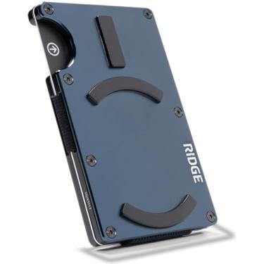 Imagem de Ridge Carteira masculina compacta e minimalista e porta-cartão, carteira masculina com bolso frontal com proteção RFID com alça de dinheiro integrada, Azul-marinho alpino (MAGSAFE), One Size, Borda