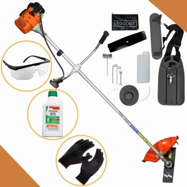 Imagem de Roçadeira a Gasolina Anmax Cg430 Profissional 43cc 1,7hp c/ Faca 2 Pontas + Oleo Stihl 2T + Luvas + Oculos de Proteção