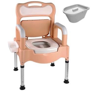 Imagem de Cômoda de cabeceira, cadeira de cômoda, cadeira de vaso sanitário de cabeceira, cadeira de penico para idosos, altura ajustável, largura do assento de 40,6 cm (Cáqui)