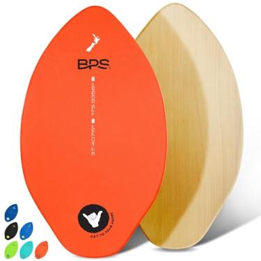 Imagem de Skimboards BPS 'Shaka' com almofada de aderência de EVA colorida e revestimento transparente de alto brilho | placa de esqui de madeira com almofada de aderência para crianças e adultos | Escolha entre 3 tamanhos e cores de almofada de tração, Orange w/ White Accent, 35 Inch