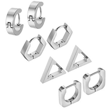 Imagem de Aroncent 8 peças de brincos femininos masculinos Huggie com argola de aço inoxidável, brinco de orelha, novidade, preto/dourado/prata