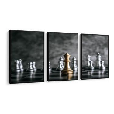 Imagem de Quadro Decorativo -Xadrez Jogo Xeque Mate Salão De Jogos com moldura (Moldura Preta, 50x70, Com Vidro)