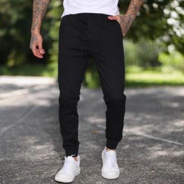 Imagem de Calça Jogger Masculina Punho Lycra Elastano Streetwear - Volgue, Preto