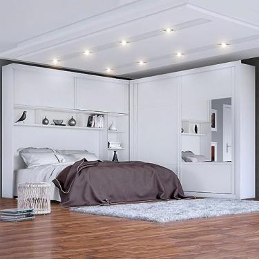 Imagem de Guarda Roupa Casal com Espelho 4 Portas com Cabeceira de Casal Firenze, Móveis Europa, Branco, Acetinado